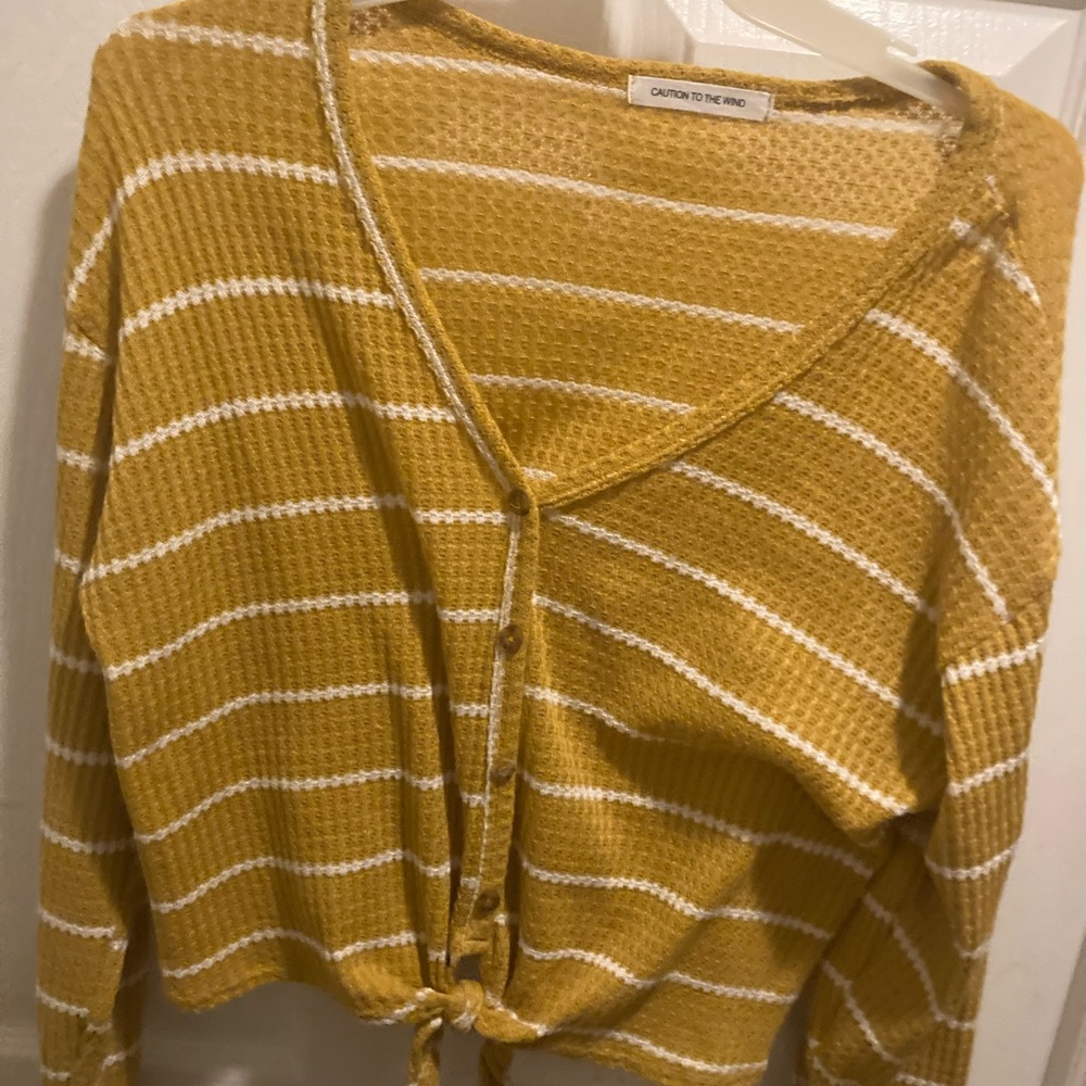 New Juniors Size Large Caution To the Wind  long sleeved  button striped top